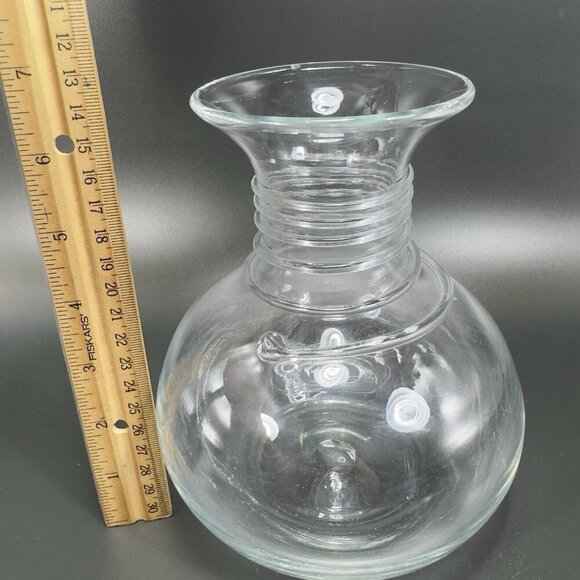 Blenko Hand Blown Glass Vase Clear Spiral Manganese 365nm Green UV Glow Vase VTG - Picture 7 of 16